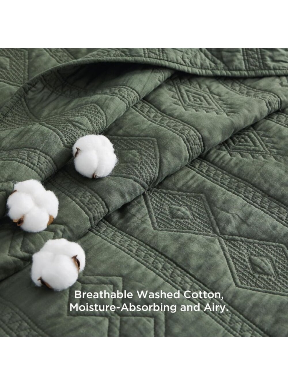 100% Cotton King Quilt Set - Soft Olive Green Bedspread for Cozy Home Decor - Picture 3 of 9